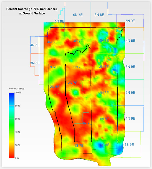 Heatmap of sediment coarseness at ground surface